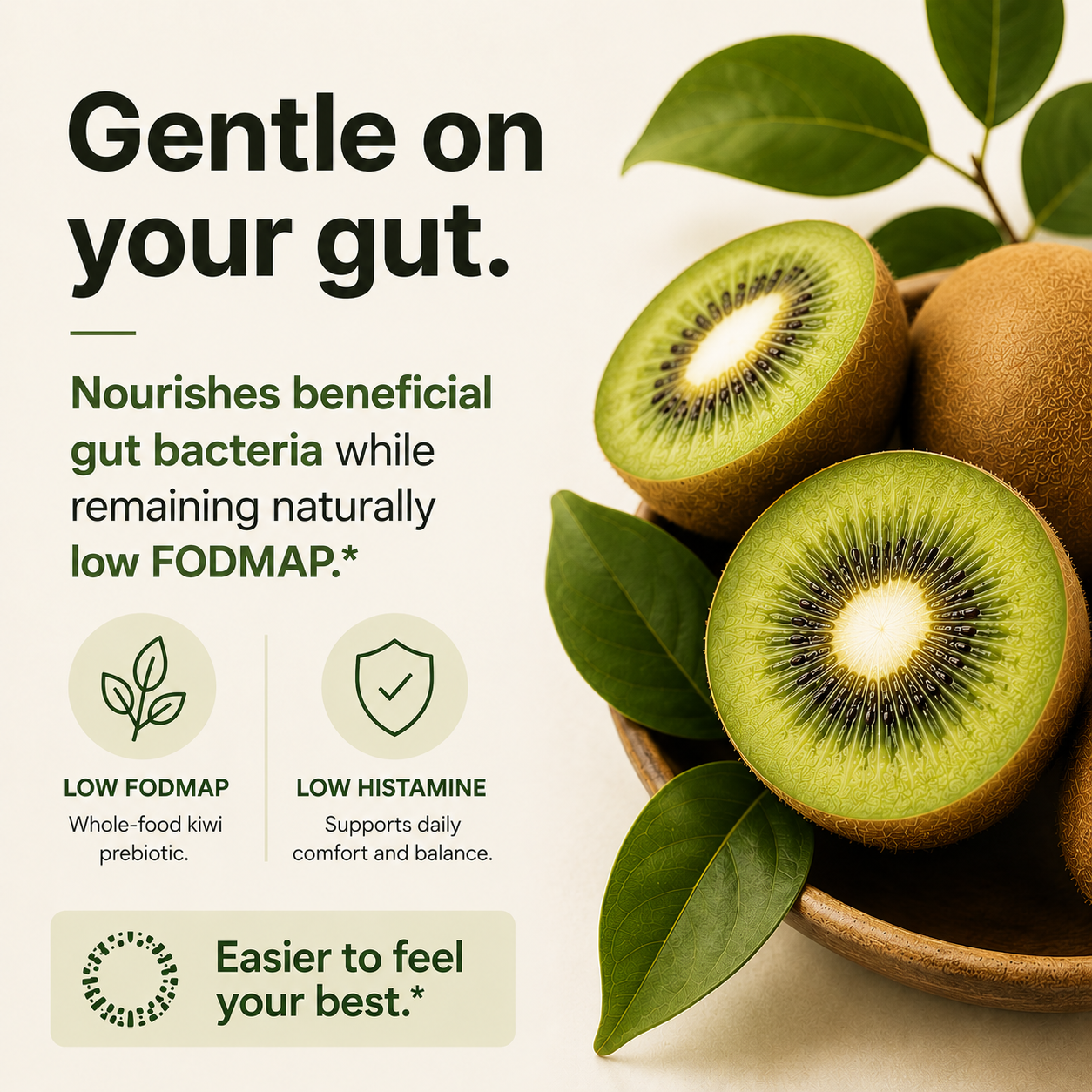Whole-food organic green kiwi — gentle on your gut, low FODMAP and low histamine